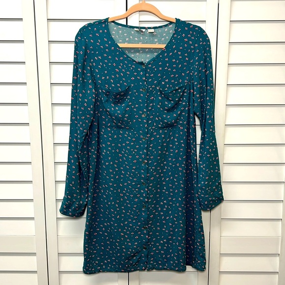 Roxy Girl Floral Roll Tab Sleeve Button Down Dress Size 16 XXL - Picture 1 of 12